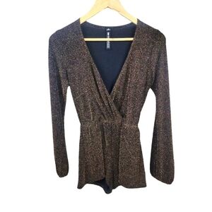 DESIGN LAB Long Sleeve Metallic Romper Size XS